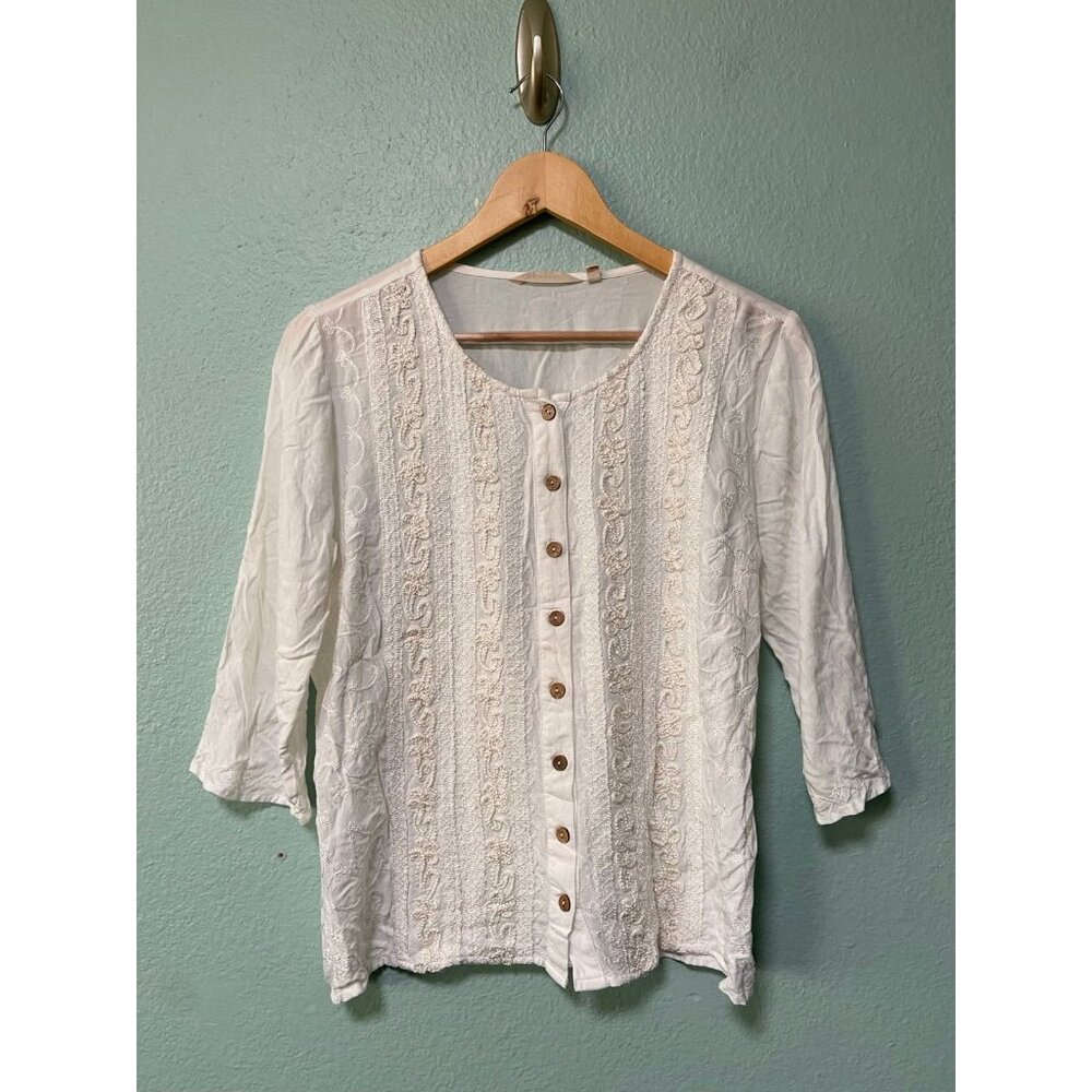 Soft Surrondings Women's White Cream Button Up Shirt Top‎ Size Small